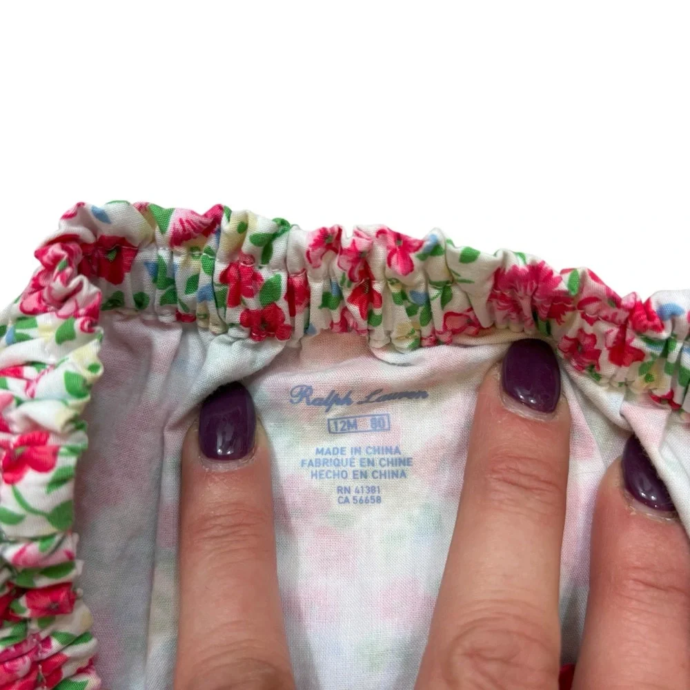 Baby Girls Ralph Lauren Pink and White‎ Floral Bloomers Size 12 Months